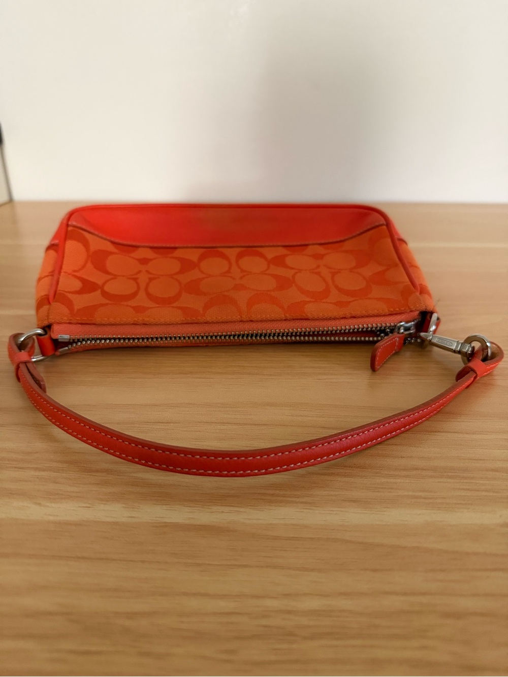 Coach Orange Signature Jacquard Shoulder Bag with Leather Trim - Picture 8 of 14
